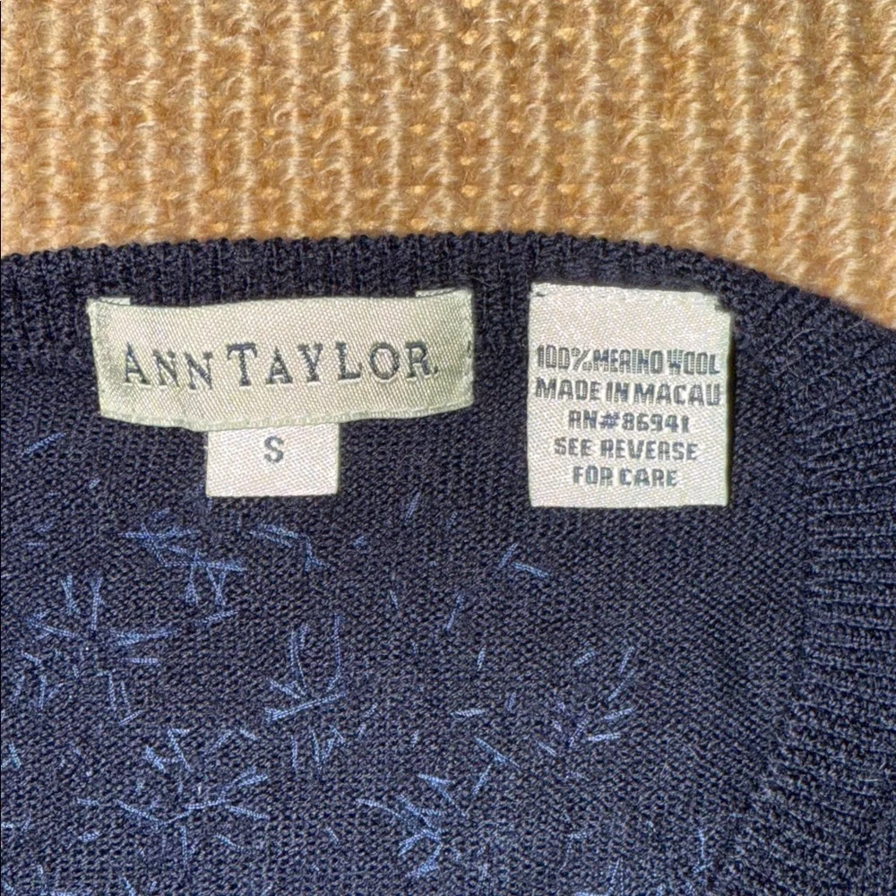 Ann Taylor Vintage Style Beaded Cardigan- Black Wool w/White Beading Sz S
